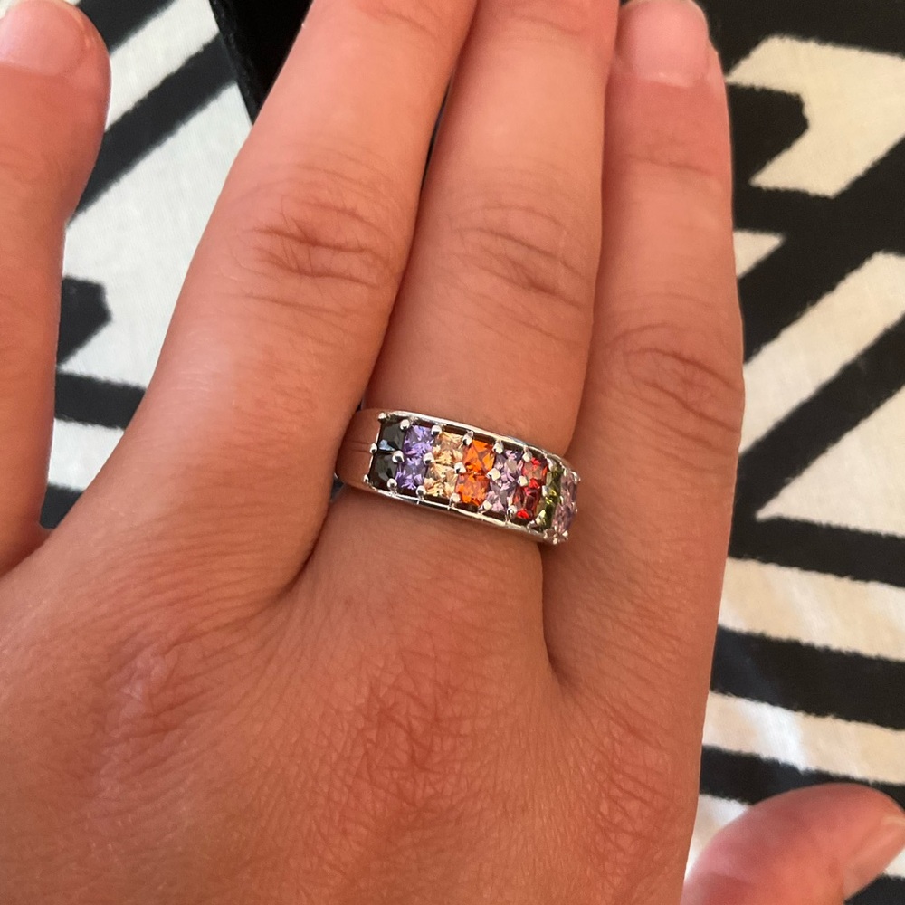 Rainbow Gemstone Band Ring - Picture 4 of 7